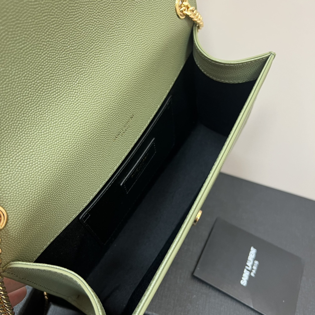 YSL KATE MEDIUM IN GRAIN DE POUDRE EMBOSSED LEATHER GREEN 9.4 X 5.7 X 2.1 INCHES - Image 7
