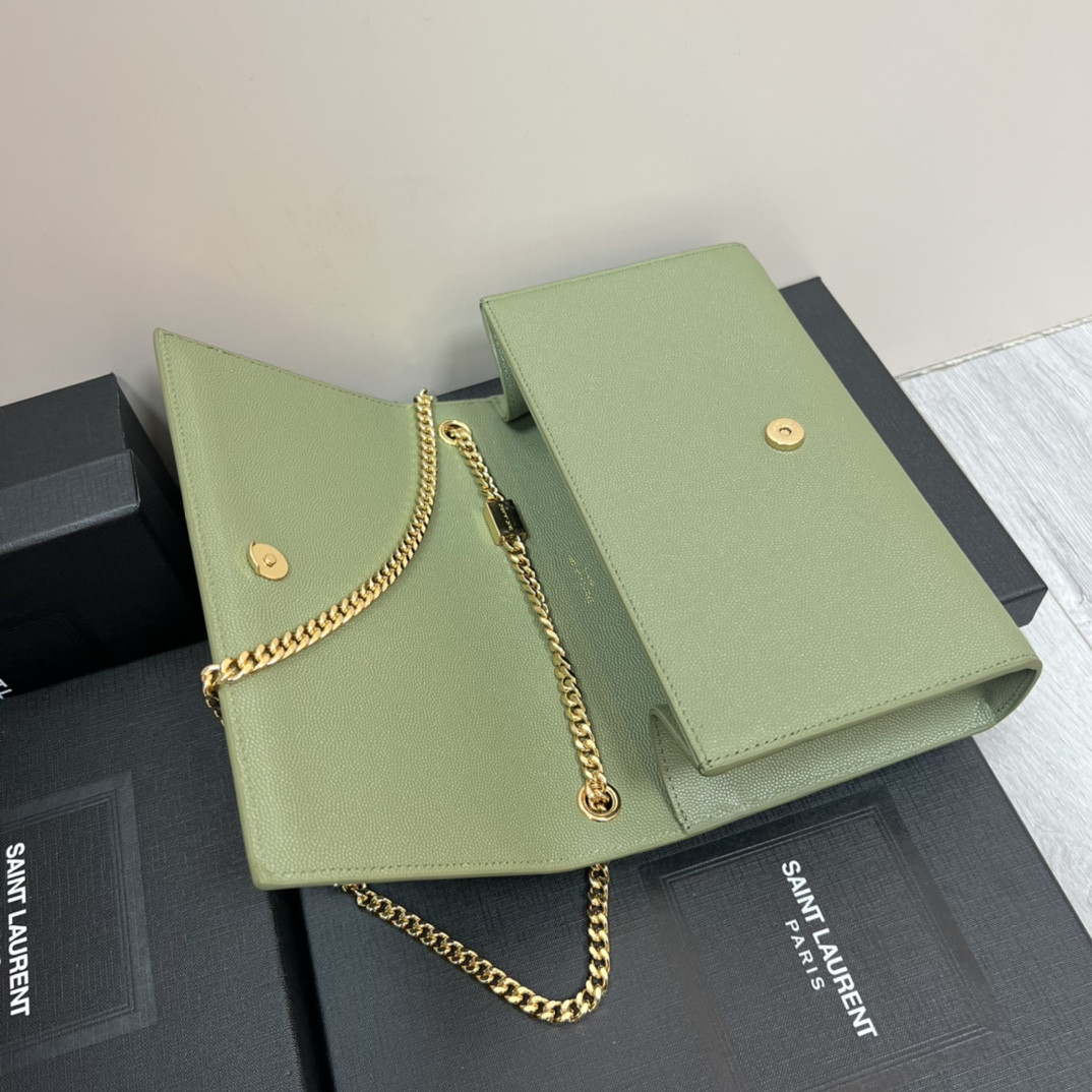 YSL KATE MEDIUM IN GRAIN DE POUDRE EMBOSSED LEATHER GREEN 9.4 X 5.7 X 2.1 INCHES - Image 8