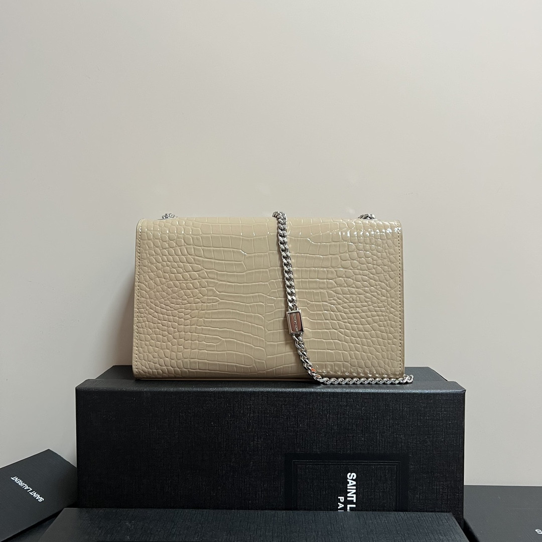 YSL KATE MEDIUM TASSEL IN CROCODILE-EMBOSSED LEATHER BEIGE 9.4 X 5.7 X 2.1 INCHES - Image 3