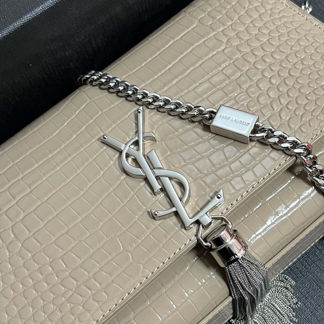 YSL KATE MEDIUM TASSEL IN CROCODILE-EMBOSSED LEATHER BEIGE 9.4 X 5.7 X 2.1 INCHES - Image 5
