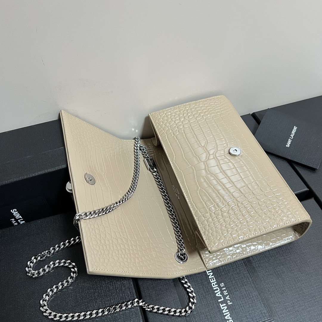 YSL KATE MEDIUM TASSEL IN CROCODILE-EMBOSSED LEATHER BEIGE 9.4 X 5.7 X 2.1 INCHES - Image 6