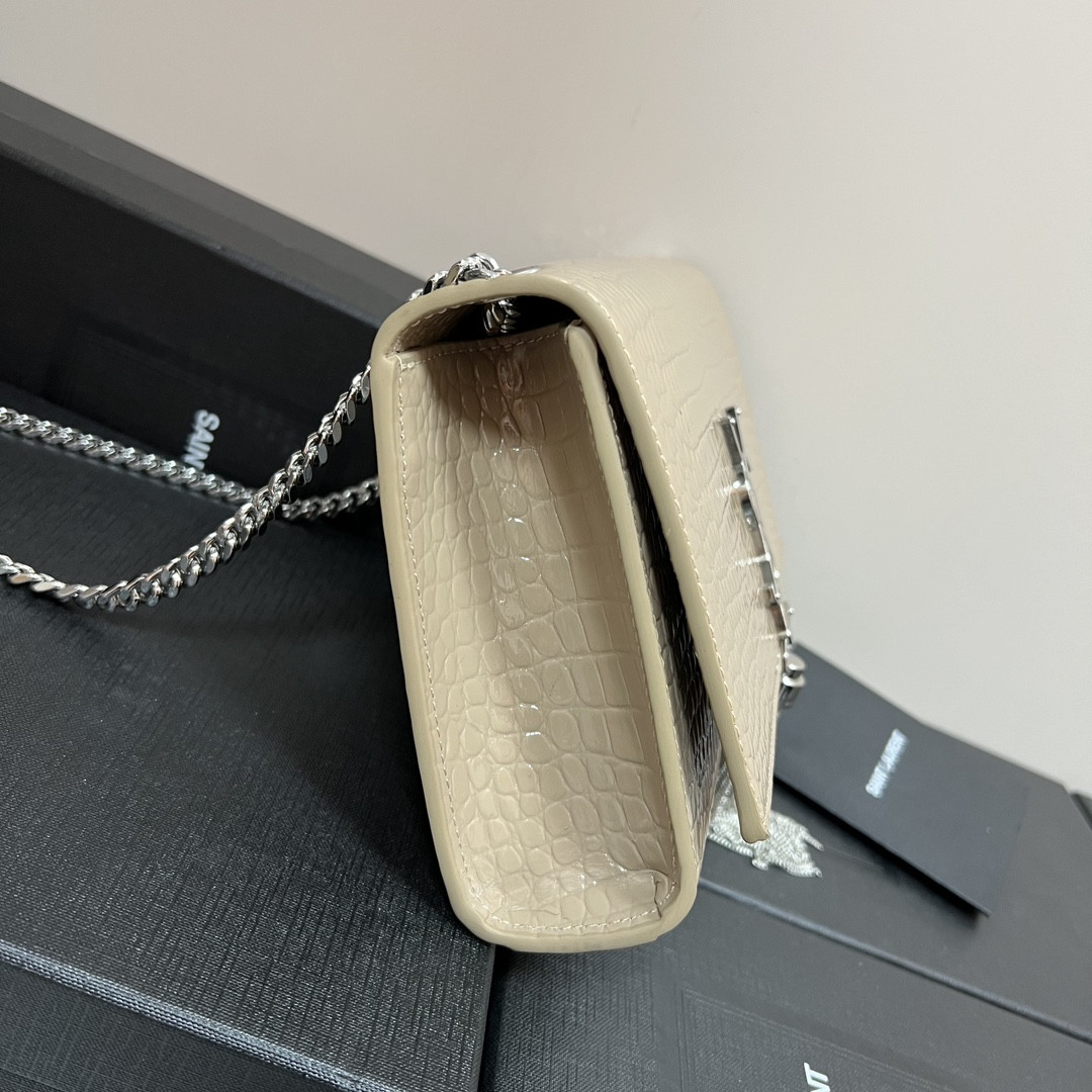 YSL KATE MEDIUM TASSEL IN CROCODILE-EMBOSSED LEATHER BEIGE 9.4 X 5.7 X 2.1 INCHES - Image 7