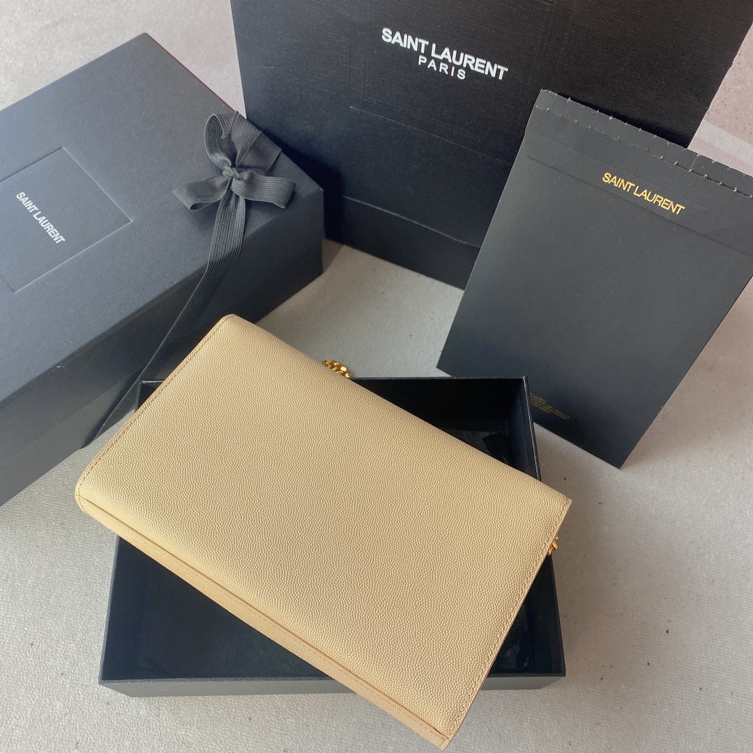 YSL KATE MEDIUM IN GRAIN DE POUDRE EMBOSSED LEATHER DARK BEIGE 9.4 X 5.7 X 2.1 INCHES - Image 3