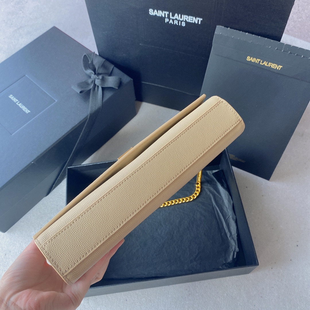 YSL KATE MEDIUM IN GRAIN DE POUDRE EMBOSSED LEATHER DARK BEIGE 9.4 X 5.7 X 2.1 INCHES - Image 6