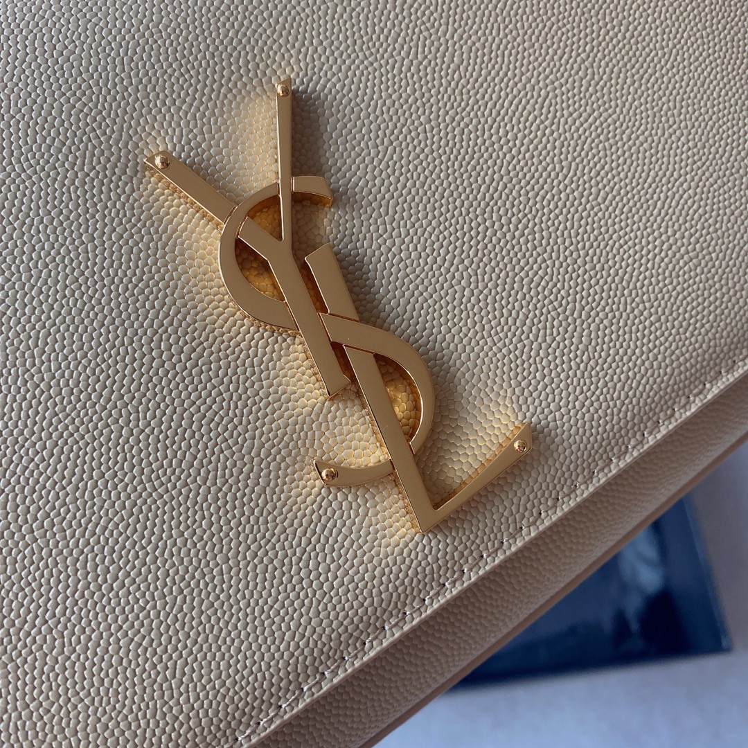 YSL KATE MEDIUM IN GRAIN DE POUDRE EMBOSSED LEATHER DARK BEIGE 9.4 X 5.7 X 2.1 INCHES - Image 7