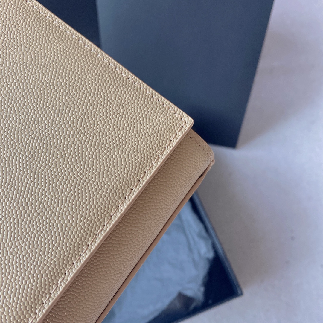 YSL KATE MEDIUM IN GRAIN DE POUDRE EMBOSSED LEATHER DARK BEIGE 9.4 X 5.7 X 2.1 INCHES - Image 9
