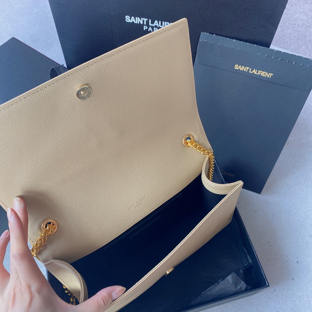 YSL KATE MEDIUM IN GRAIN DE POUDRE EMBOSSED LEATHER DARK BEIGE 9.4 X 5.7 X 2.1 INCHES - Image 10