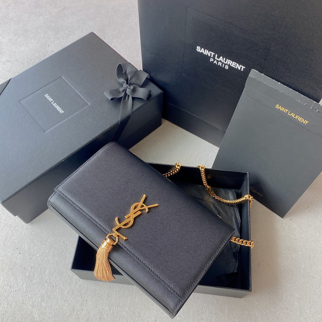 YSL KATE MEDIUM IN GRAIN DE POUDRE EMBOSSED LEATHER BLACK 9.4 X 5.7 X 2.1 INCHES - Image 2