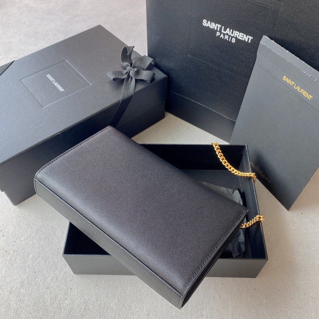YSL KATE MEDIUM IN GRAIN DE POUDRE EMBOSSED LEATHER BLACK 9.4 X 5.7 X 2.1 INCHES - Image 3