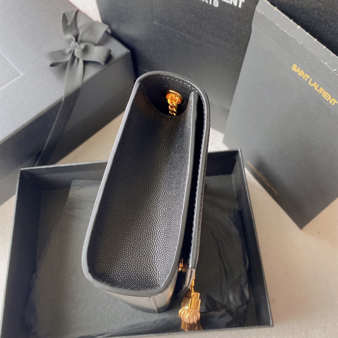 YSL KATE MEDIUM IN GRAIN DE POUDRE EMBOSSED LEATHER BLACK 9.4 X 5.7 X 2.1 INCHES - Image 7
