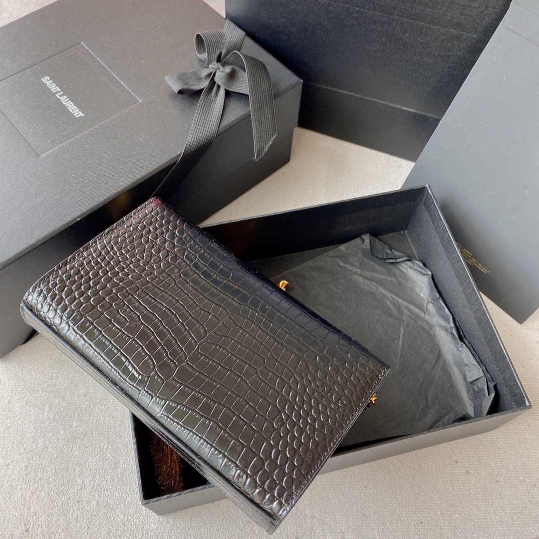 YSL KATE SMALL IN GRAIN DE POUDRE EMBOSSED LEATHER BLACK 7.8 X 4.9 X 1.9 INCHES - Image 3