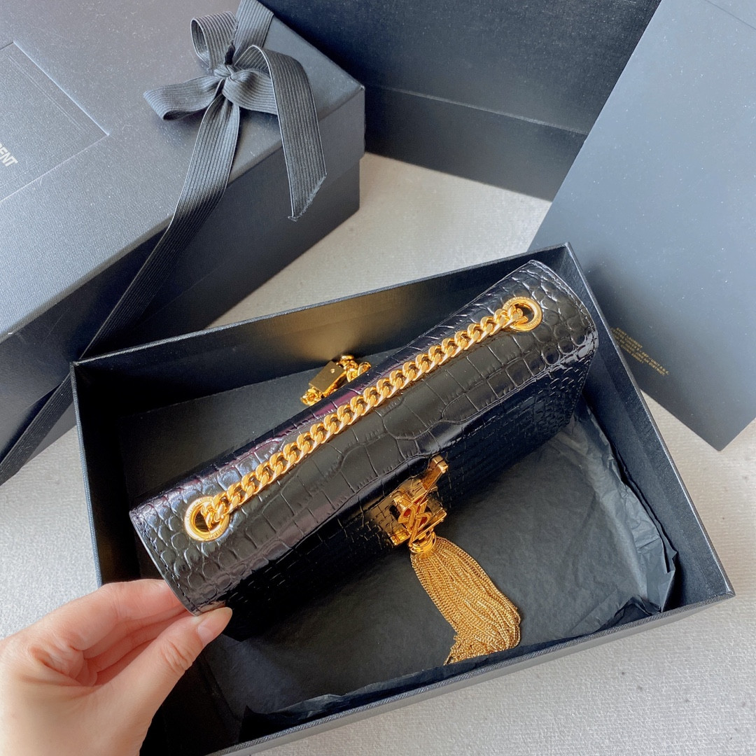 YSL KATE SMALL IN GRAIN DE POUDRE EMBOSSED LEATHER BLACK 7.8 X 4.9 X 1.9 INCHES - Image 4