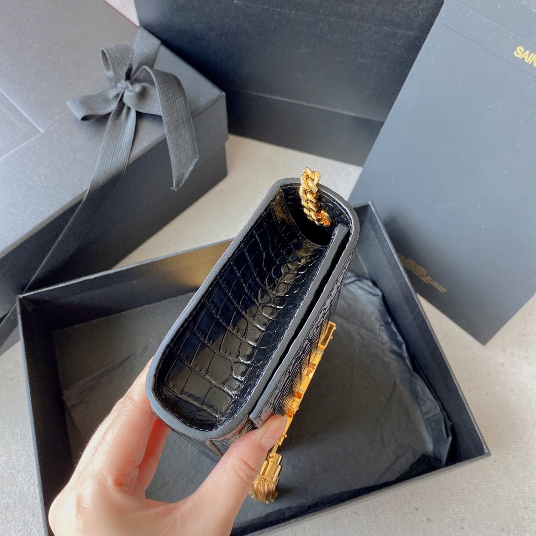 YSL KATE SMALL IN GRAIN DE POUDRE EMBOSSED LEATHER BLACK 7.8 X 4.9 X 1.9 INCHES - Image 5