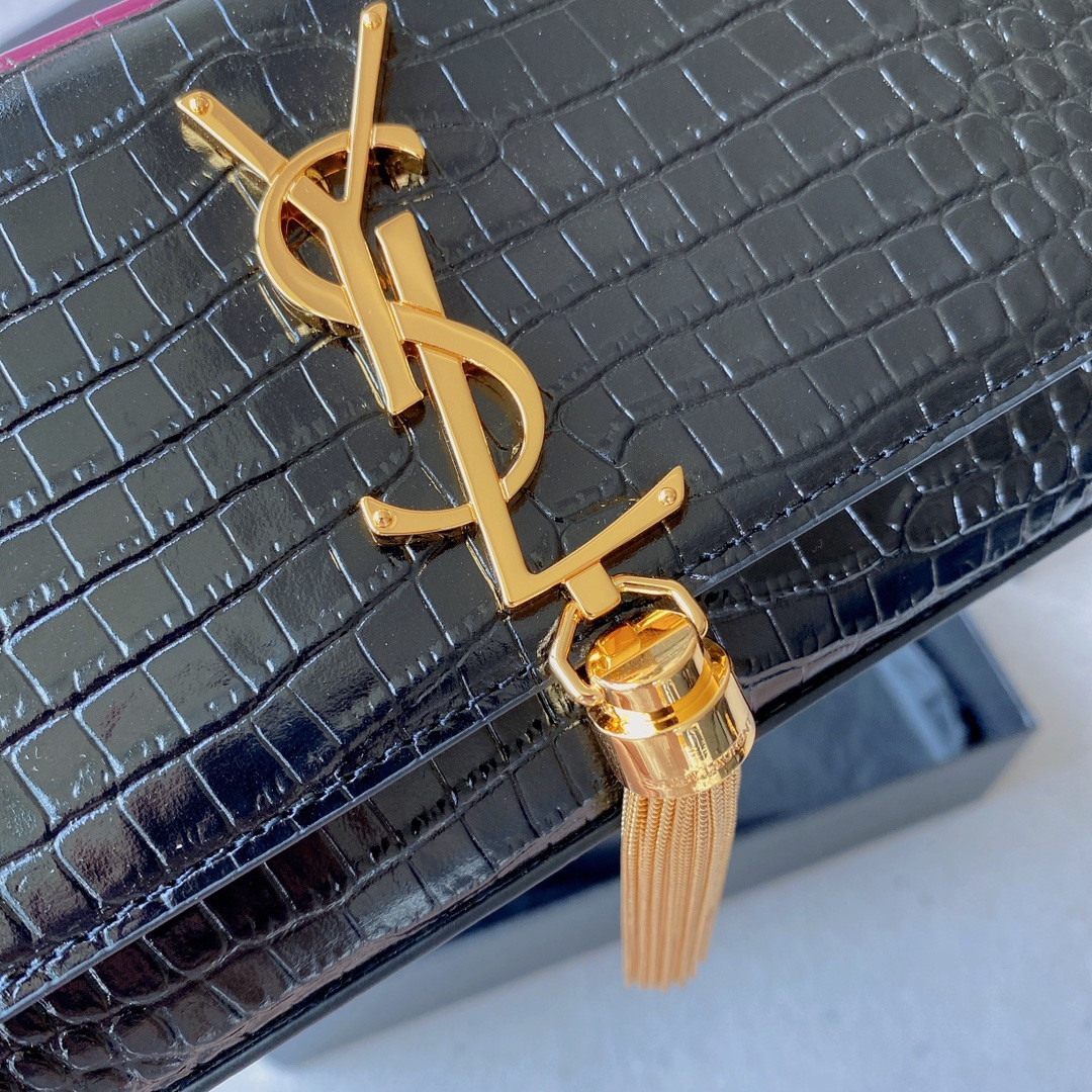 YSL KATE SMALL IN GRAIN DE POUDRE EMBOSSED LEATHER BLACK 7.8 X 4.9 X 1.9 INCHES - Image 8