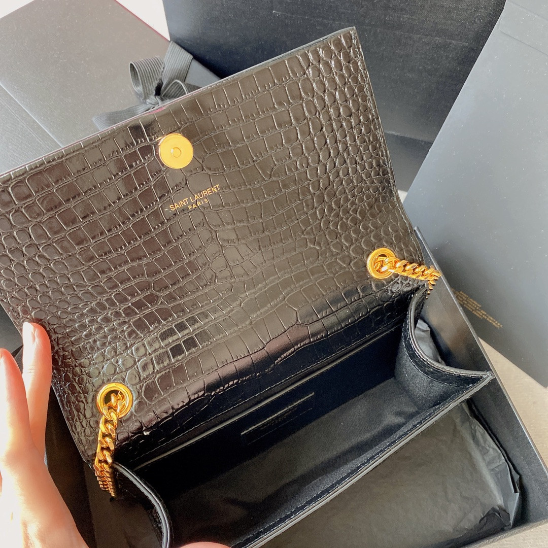 YSL KATE SMALL IN GRAIN DE POUDRE EMBOSSED LEATHER BLACK 7.8 X 4.9 X 1.9 INCHES - Image 9