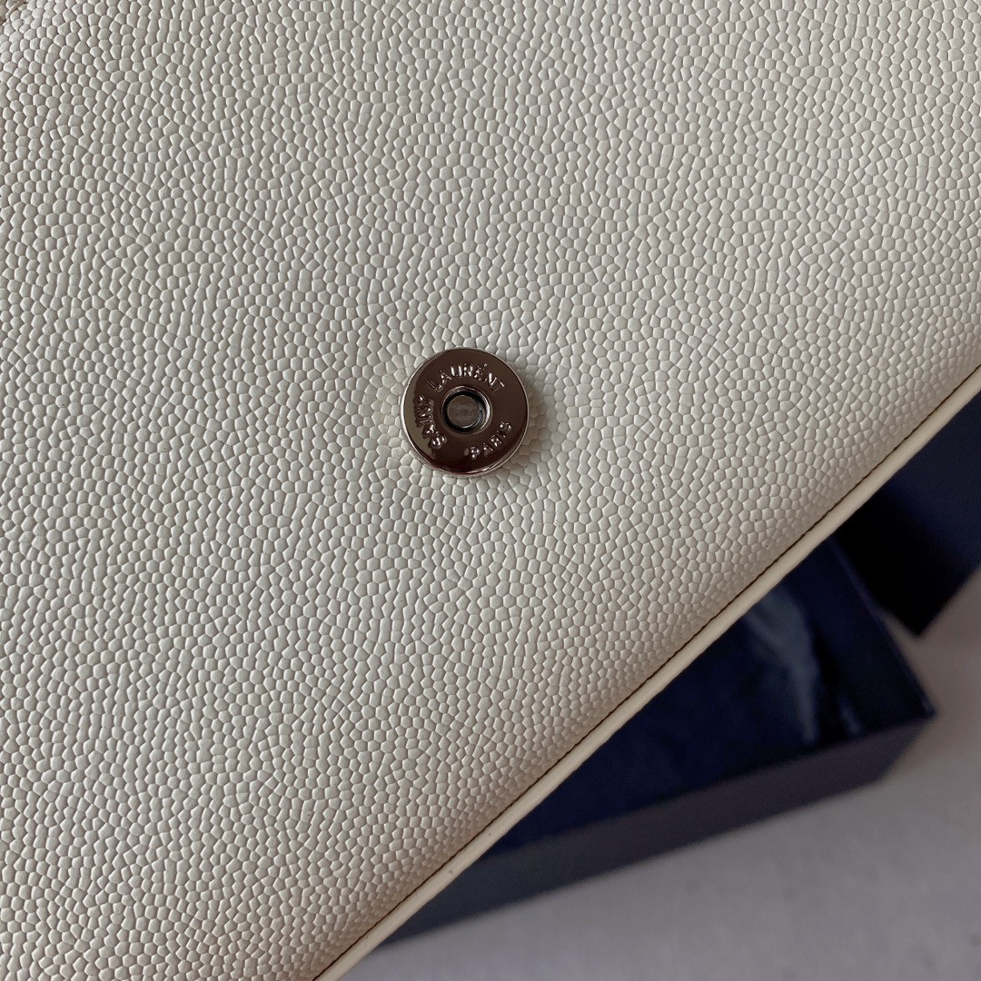 YSL KATE SMALL IN GRAIN DE POUDRE EMBOSSED LEATHER WHITE SILVER 7.8 X 4.9 X 1.9 INCHES - Image 10