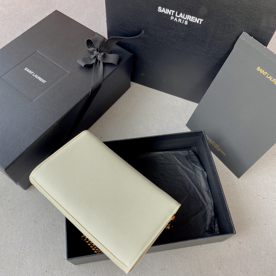 YSL KATE SMALL IN GRAIN DE POUDRE EMBOSSED LEATHER WHITE 7.8 X 4.9 X 1.9 INCHES - Image 3