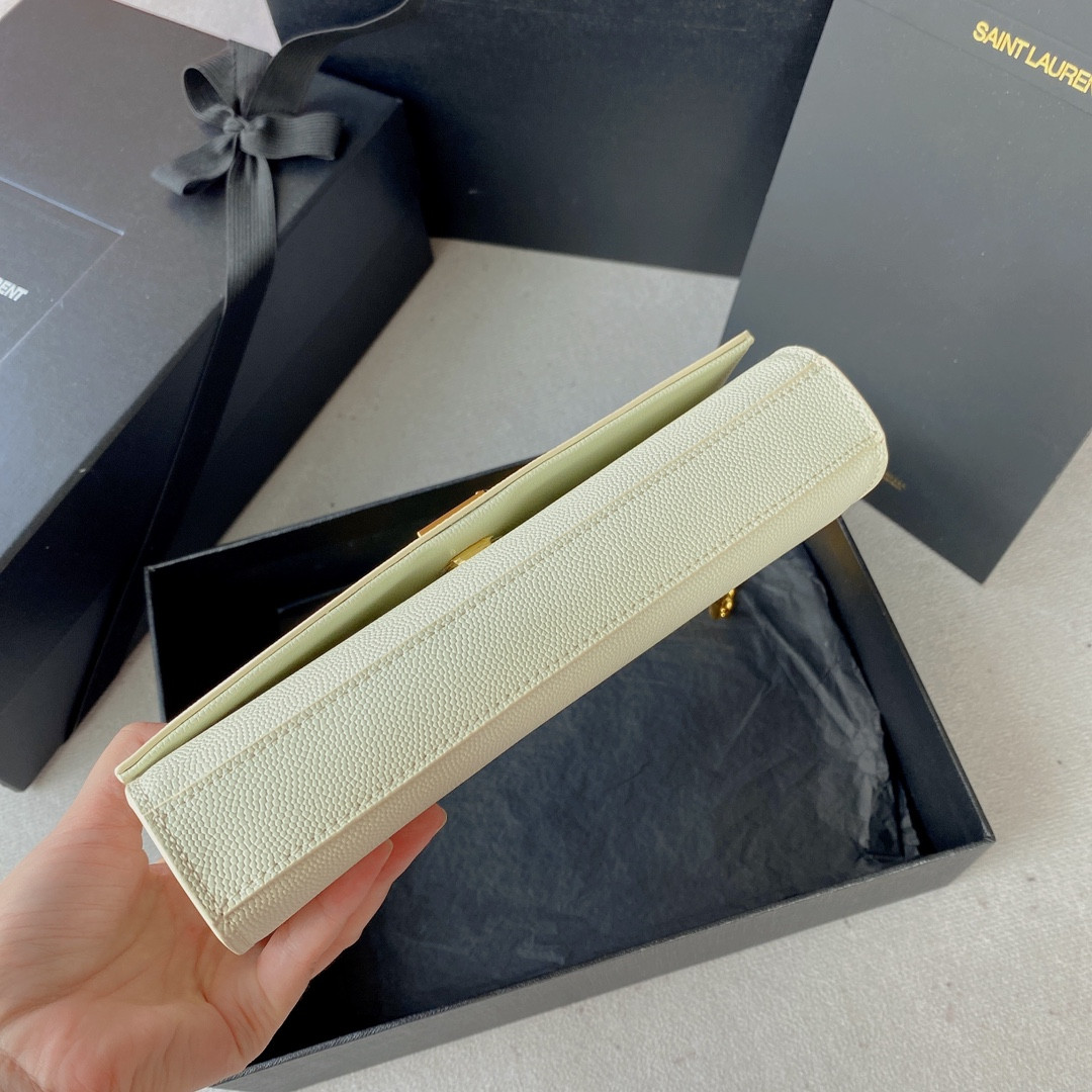 YSL KATE SMALL IN GRAIN DE POUDRE EMBOSSED LEATHER WHITE 7.8 X 4.9 X 1.9 INCHES - Image 6