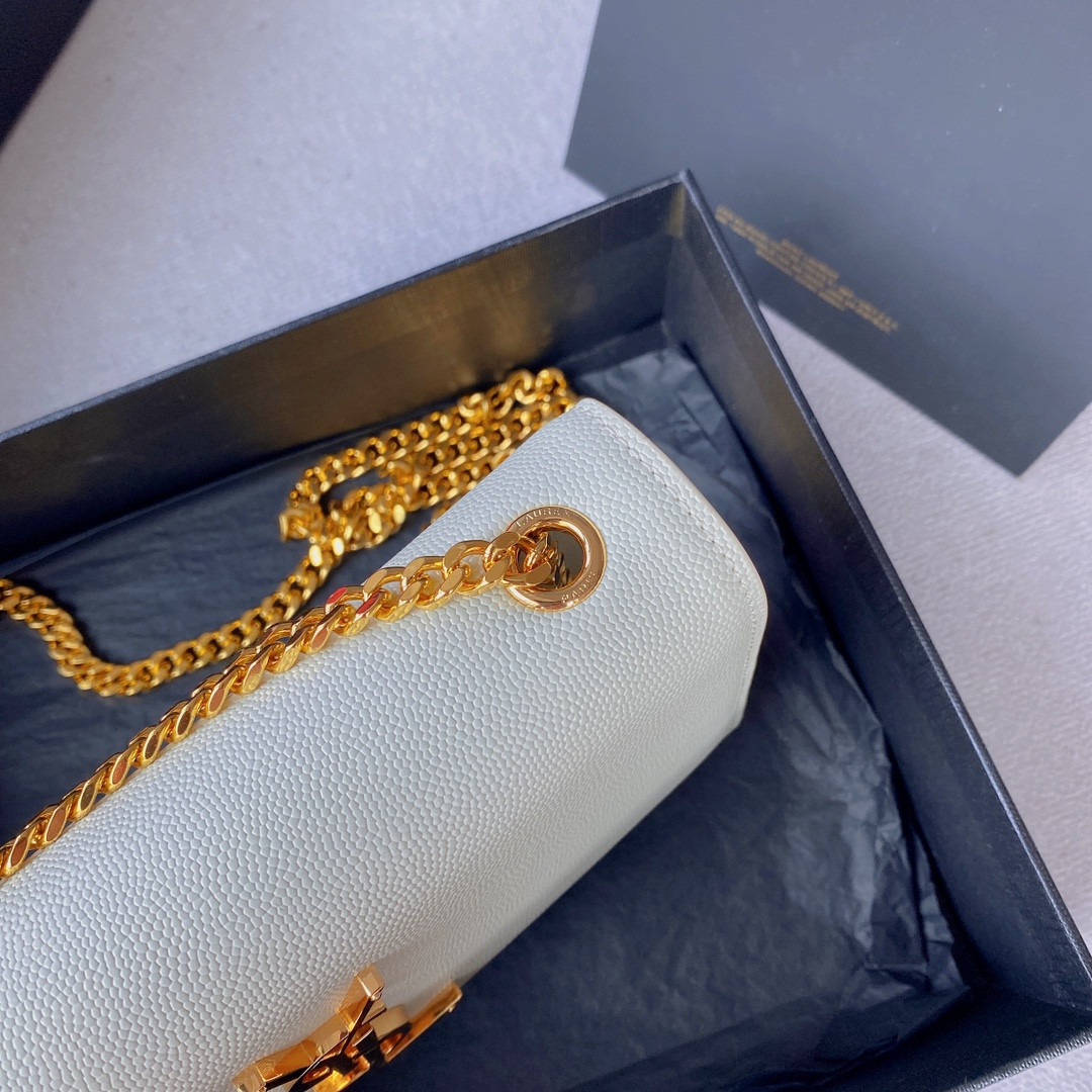 YSL KATE SMALL IN GRAIN DE POUDRE EMBOSSED LEATHER WHITE 7.8 X 4.9 X 1.9 INCHES - Image 7