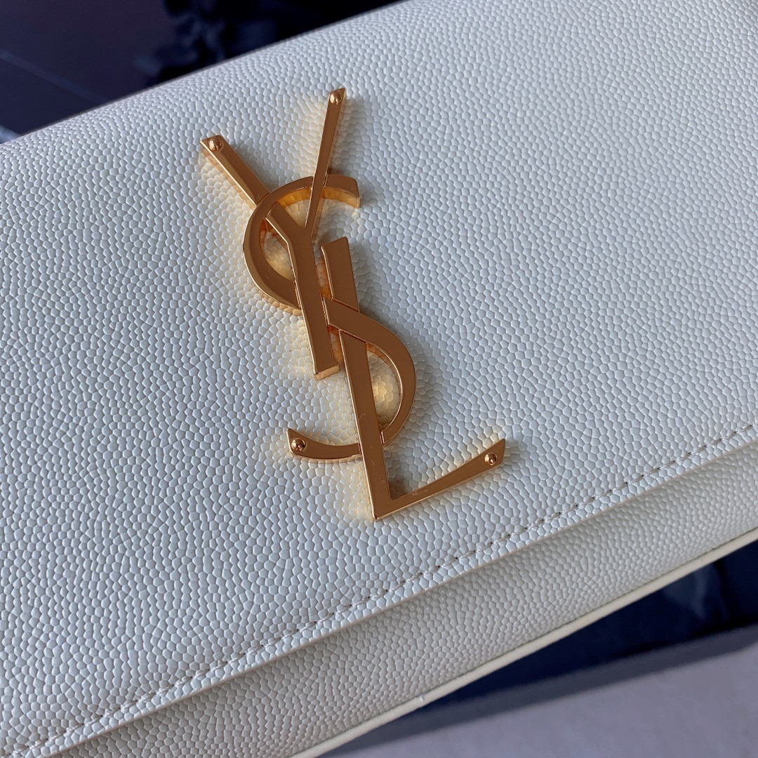 YSL KATE SMALL IN GRAIN DE POUDRE EMBOSSED LEATHER WHITE 7.8 X 4.9 X 1.9 INCHES - Image 8