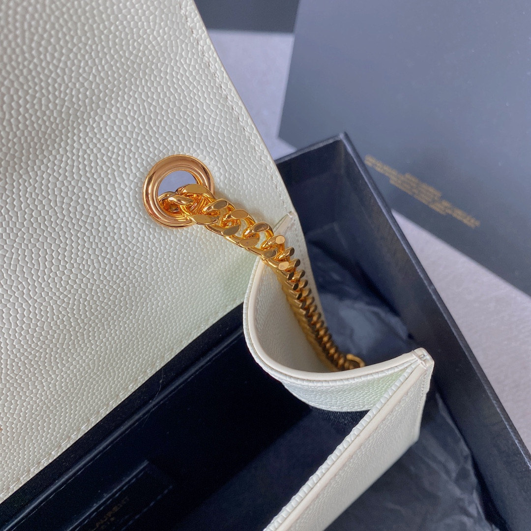 YSL KATE SMALL IN GRAIN DE POUDRE EMBOSSED LEATHER WHITE 7.8 X 4.9 X 1.9 INCHES - Image 9