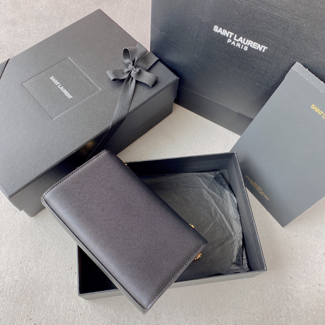 YSL KATE SMALL IN GRAIN DE POUDRE EMBOSSED LEATHER NAVY GOLD 7.8 X 4.9 X 1.9 INCHES - Image 3