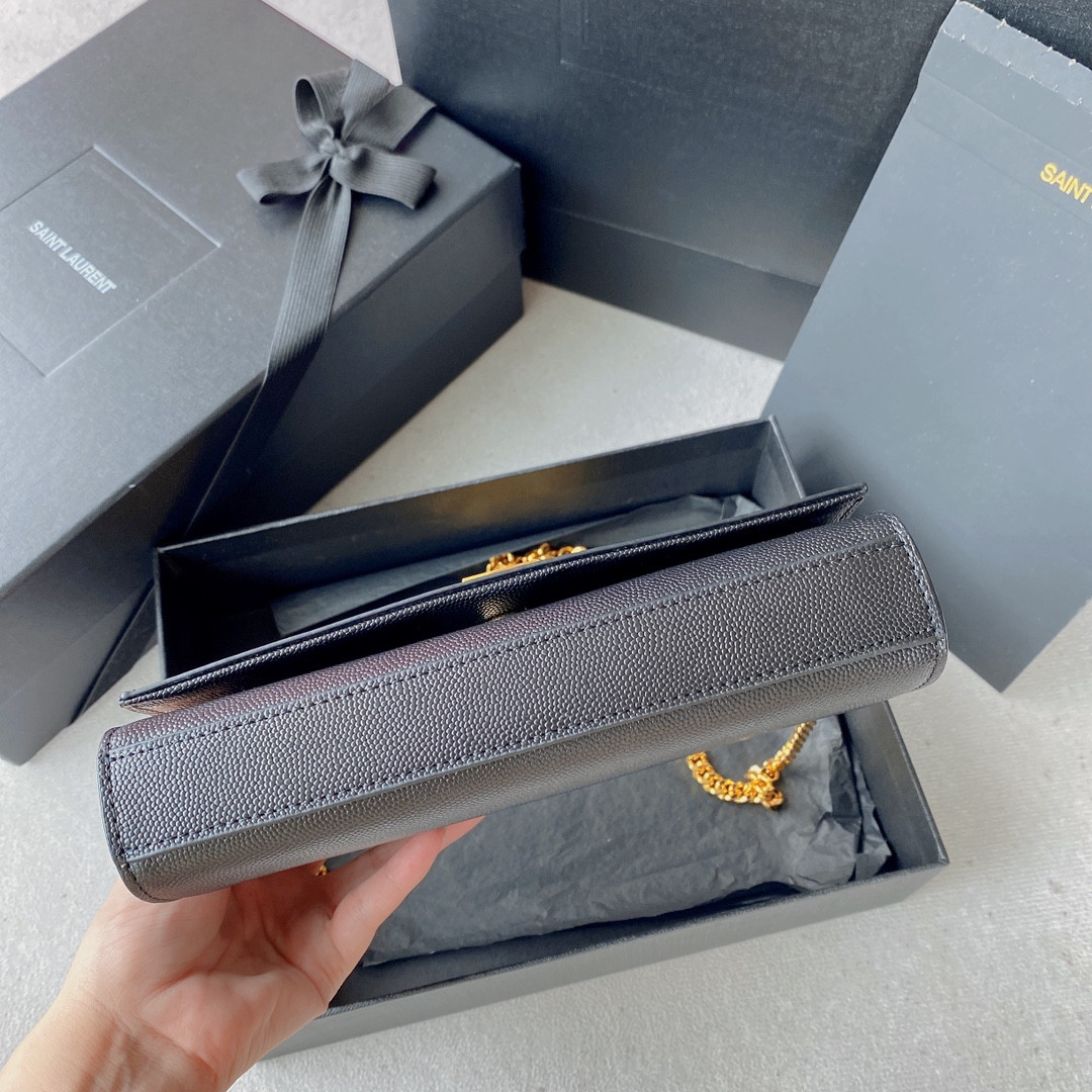 YSL KATE SMALL IN GRAIN DE POUDRE EMBOSSED LEATHER NAVY GOLD 7.8 X 4.9 X 1.9 INCHES - Image 6