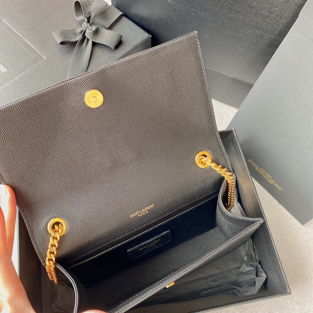 YSL KATE SMALL IN GRAIN DE POUDRE EMBOSSED LEATHER NAVY GOLD 7.8 X 4.9 X 1.9 INCHES - Image 10