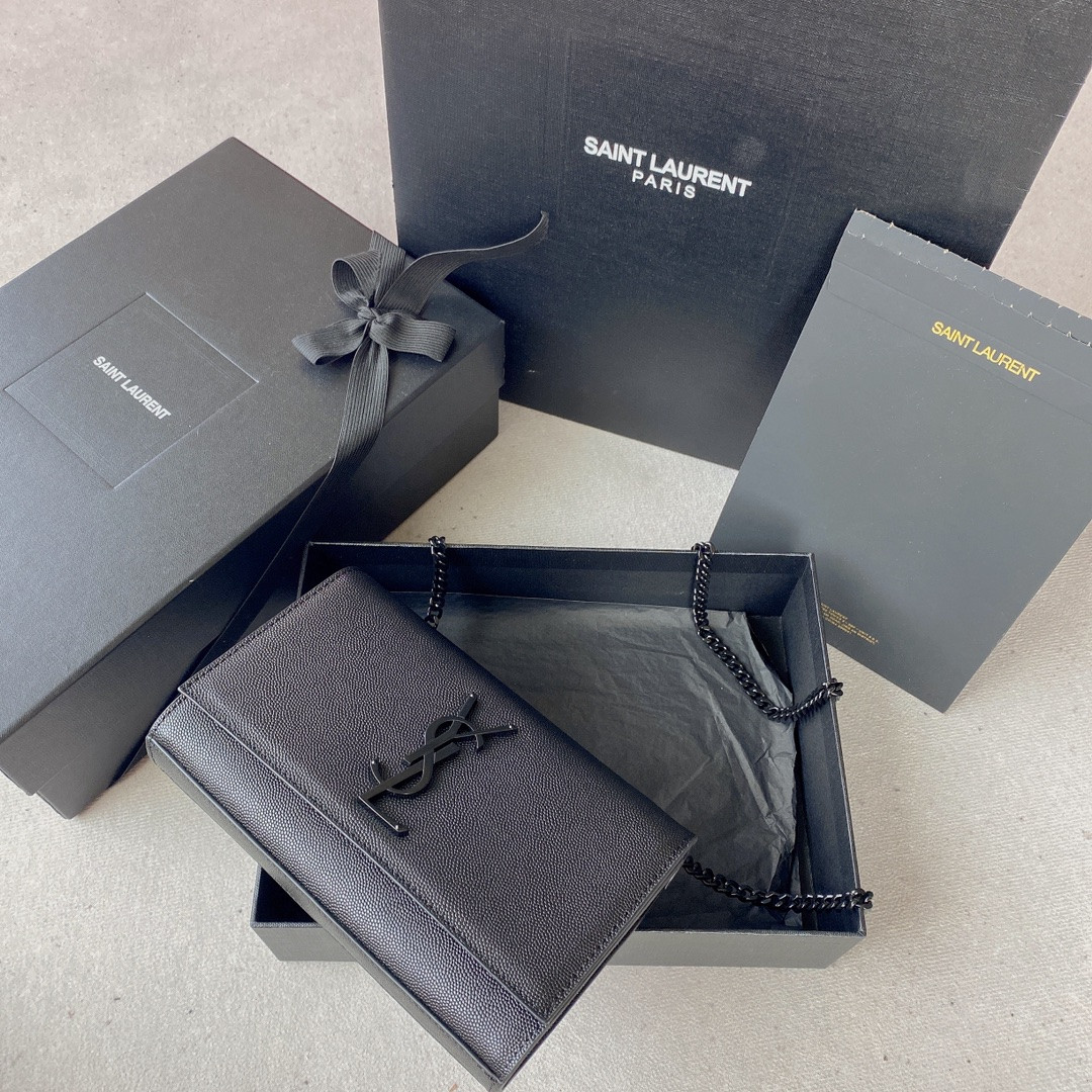 YSL KATE SMALL IN GRAIN DE POUDRE EMBOSSED LEATHER NAVY 7.8 X 4.9 X 1.9 INCHES - Image 2