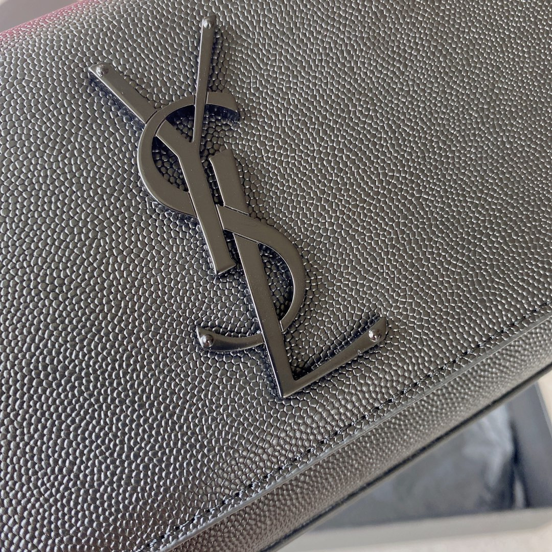 YSL KATE SMALL IN GRAIN DE POUDRE EMBOSSED LEATHER NAVY 7.8 X 4.9 X 1.9 INCHES - Image 8