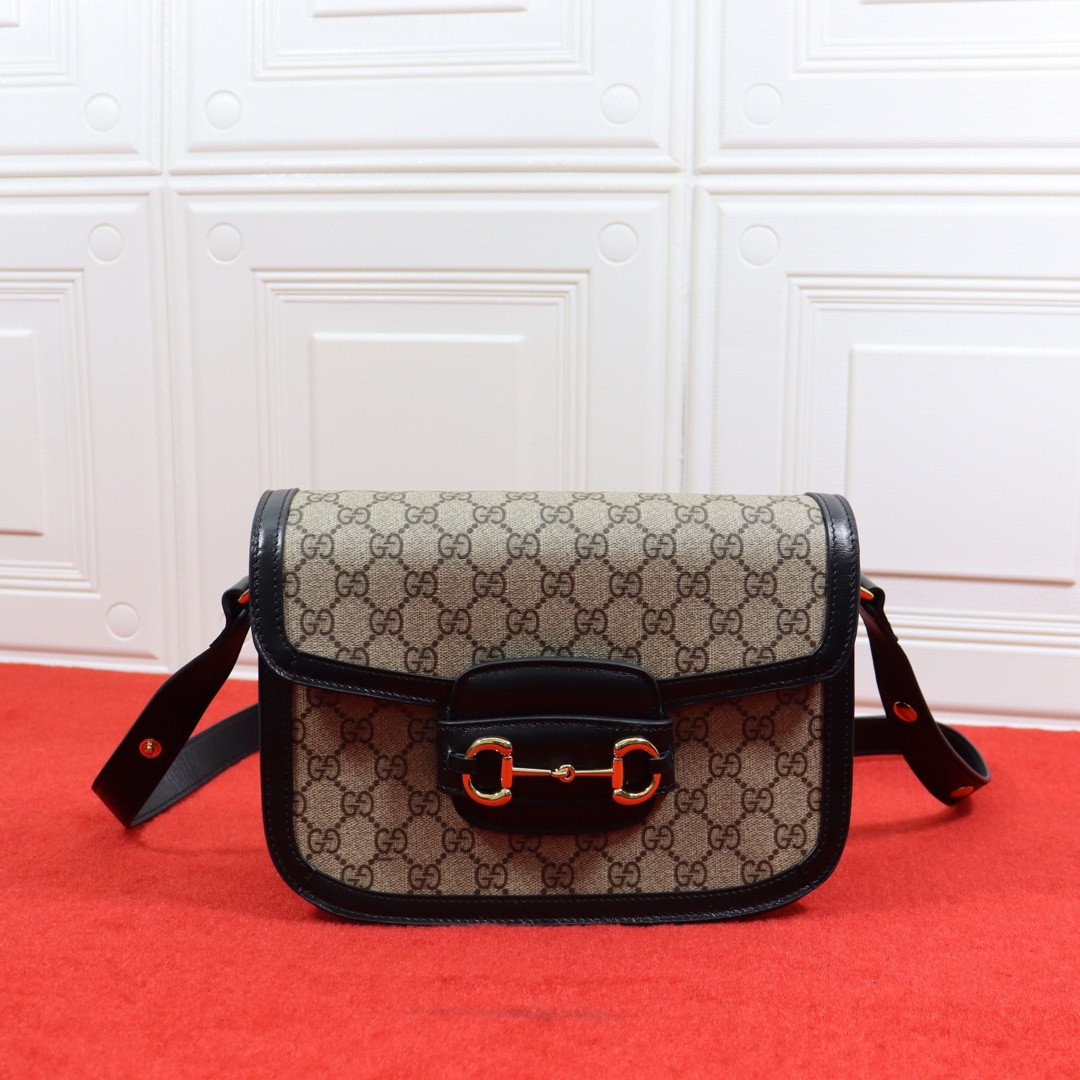 GUCCI HORSEBIT 1955 SHOULDER BAG Beige Black 9.8 x 7 x 3.1