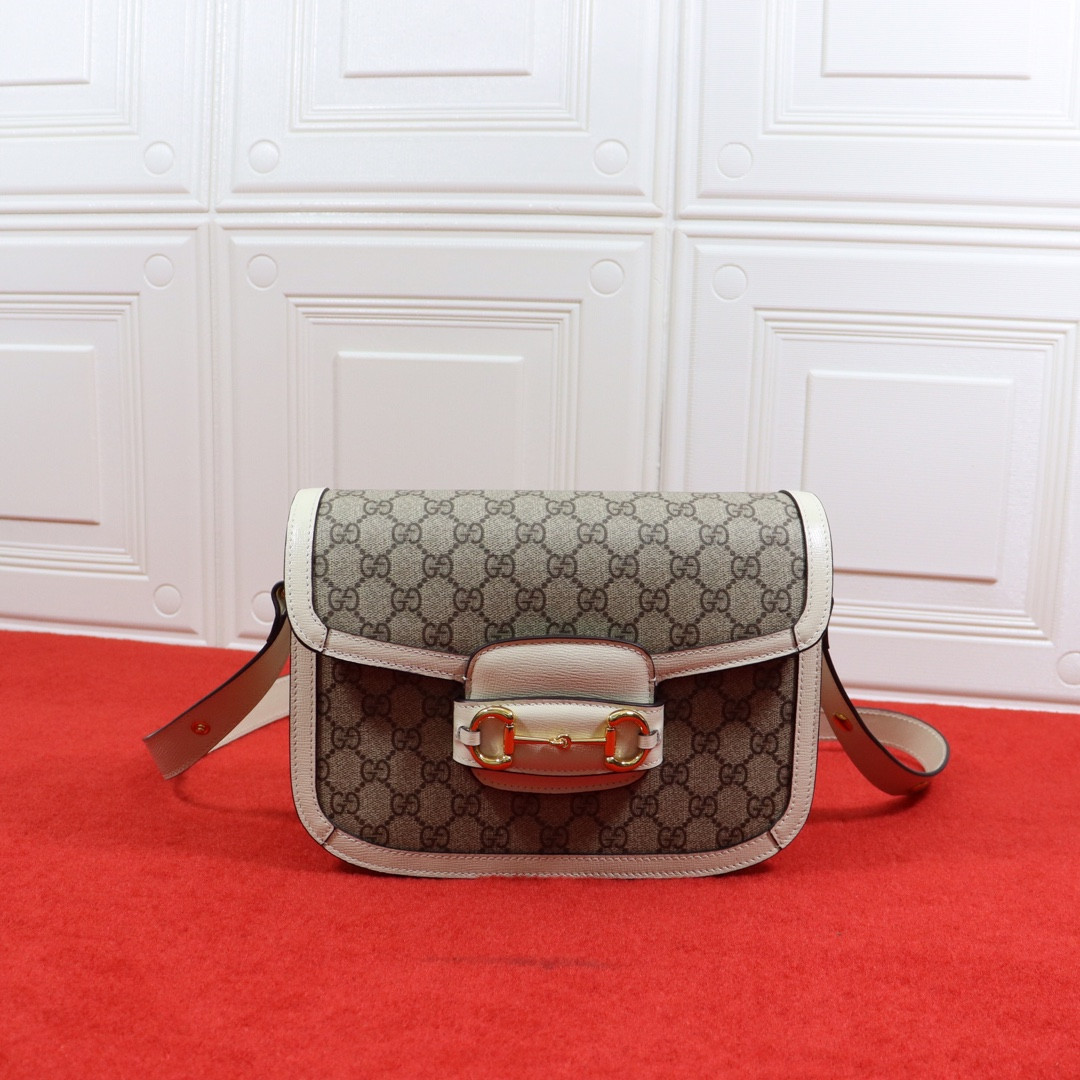 GUCCI HORSEBIT 1955 SHOULDER BAG GRAY WHITE 9.8 x 7 x 3.1