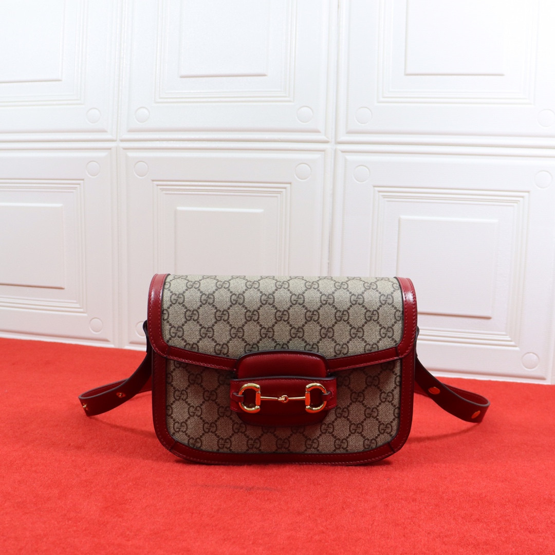 GUCCI HORSEBIT 1955 SHOULDER BAG GRAY RED 9.8 x 7 x 3.1