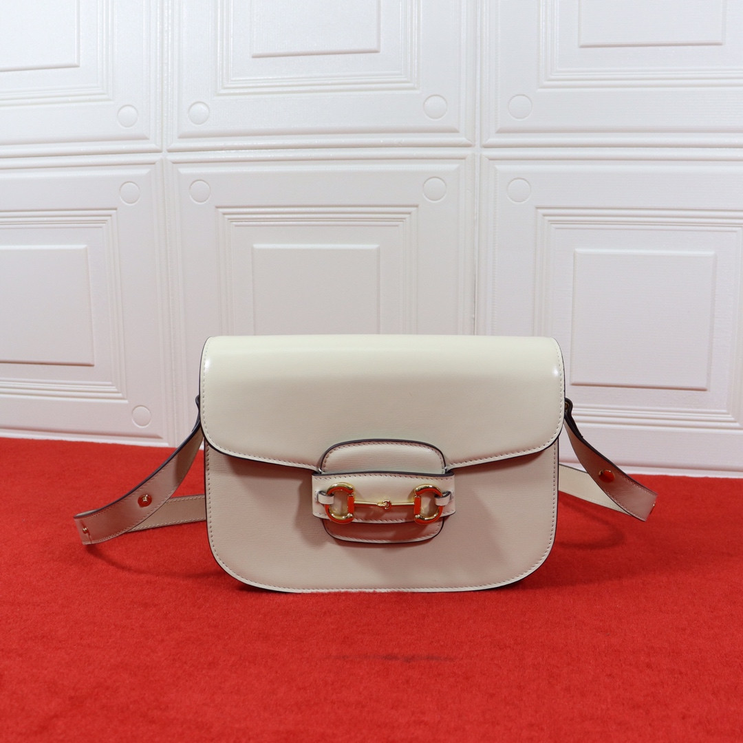 GUCCI HORSEBIT 1955 SHOULDER BAG WHITE 9.8 x 7 x 3.1