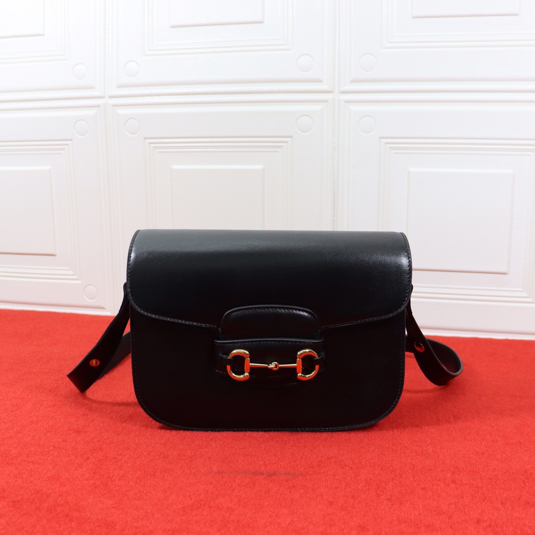 GUCCI HORSEBIT 1955 SHOULDER BAG BLACK 9.8 x 7 x 3.1
