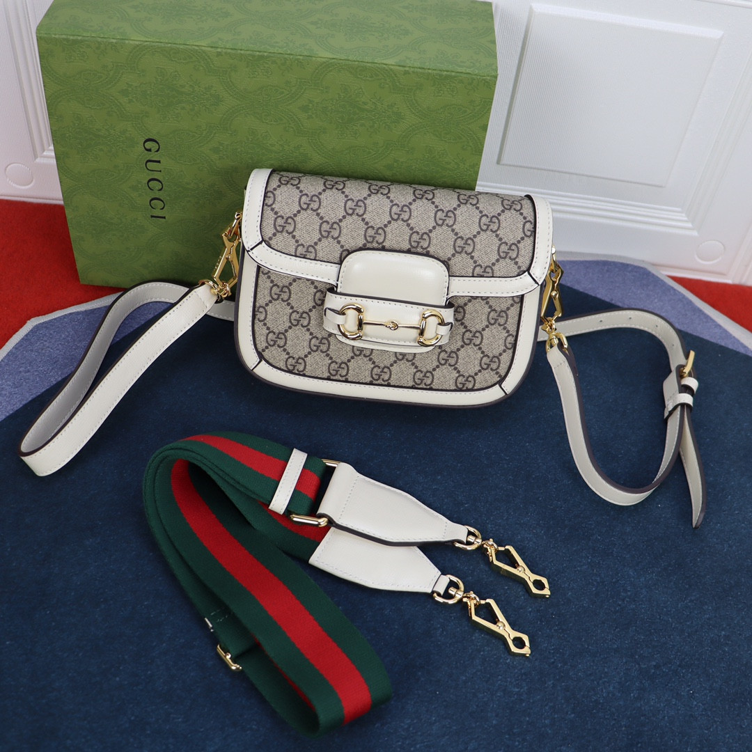 GUCCI HORSEBIT 1955 MINI BAG GRAY WHITE 8.1 x 5.7 x 2 - Image 2