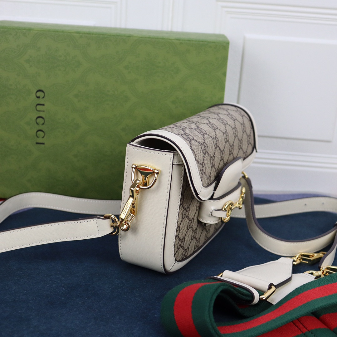 GUCCI HORSEBIT 1955 MINI BAG GRAY WHITE 8.1 x 5.7 x 2 - Image 4