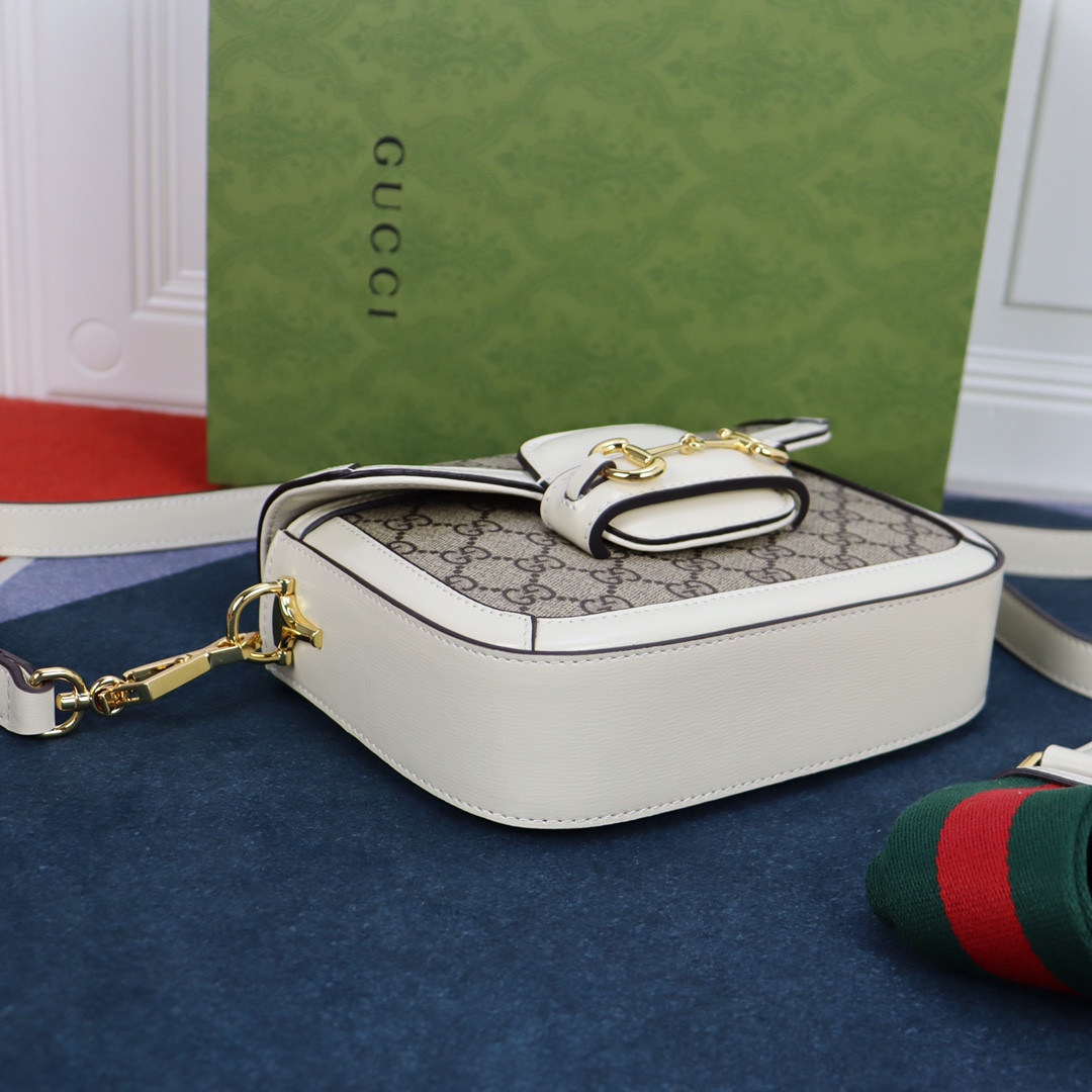 GUCCI HORSEBIT 1955 MINI BAG GRAY WHITE 8.1 x 5.7 x 2 - Image 5