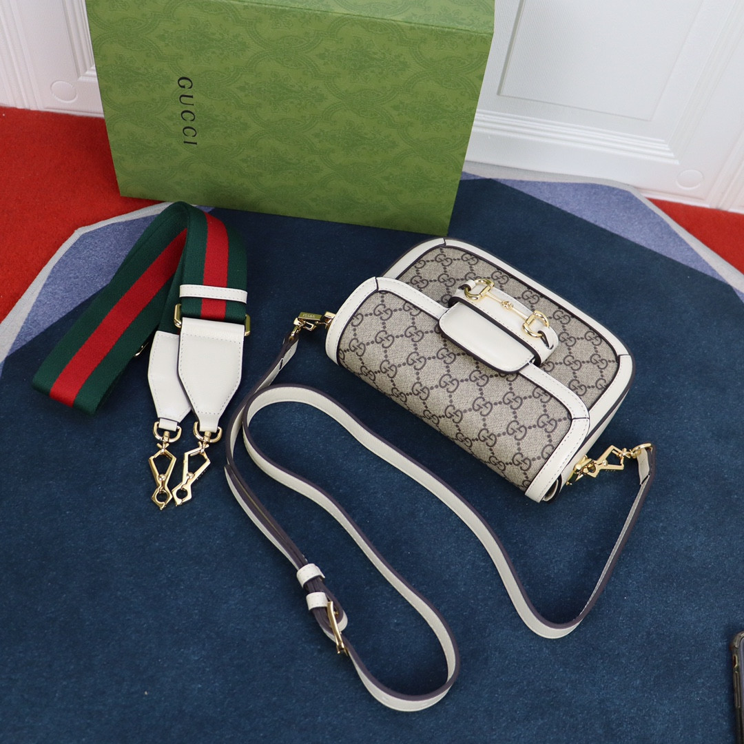 GUCCI HORSEBIT 1955 MINI BAG GRAY WHITE 8.1 x 5.7 x 2 - Image 7