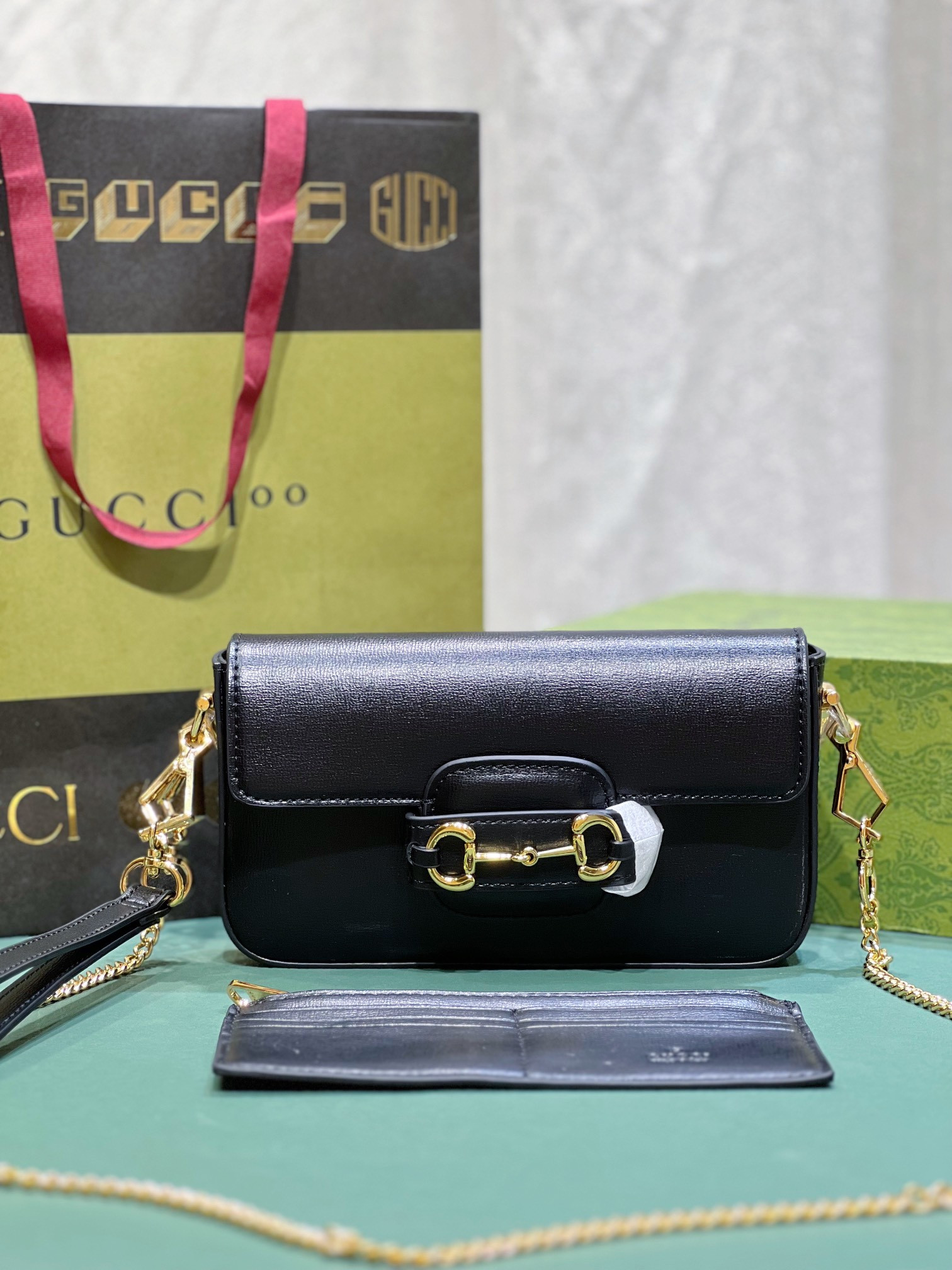 GUCCI HORSEBIT 1955 MINI BAG BLACK 8.5 x 4.9 x 1.2