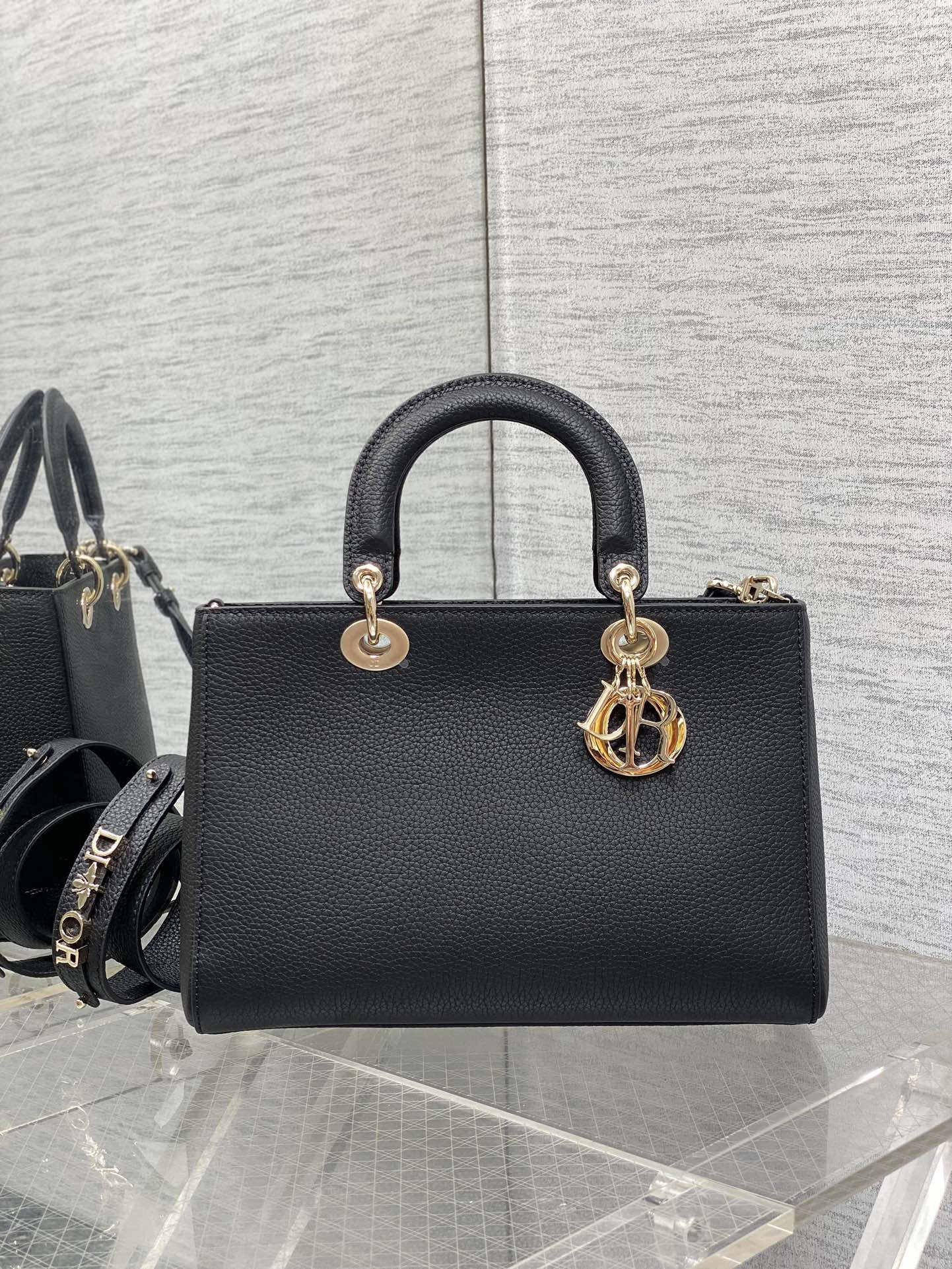 Medium Lady D-Sire My ABCDior Bag Black Bull Leather 12 x 8 x 5 inches - Image 10