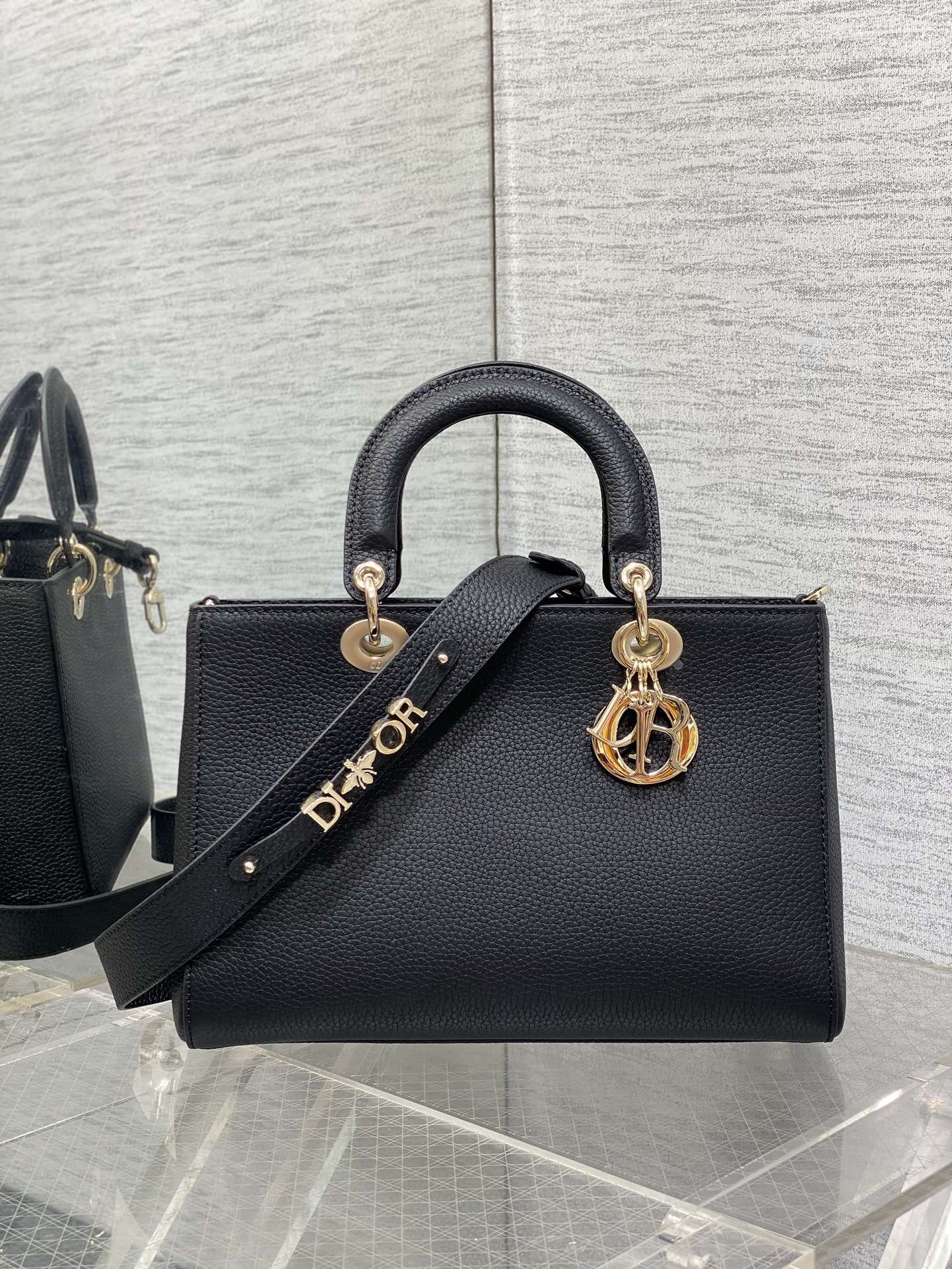 Medium Lady D-Sire My ABCDior Bag Black Bull Leather 12 x 8 x 5 inches - Image 2