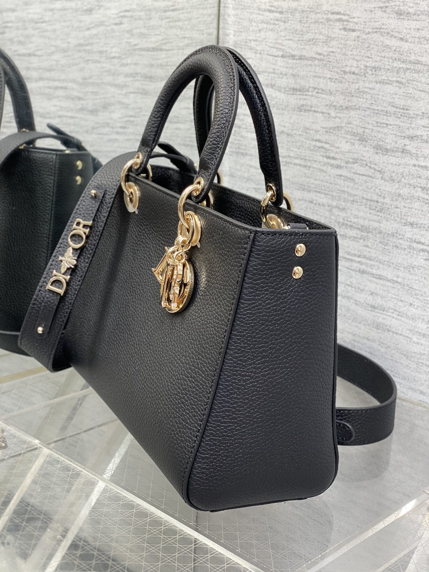 Medium Lady D-Sire My ABCDior Bag Black Bull Leather 12 x 8 x 5 inches - Image 5