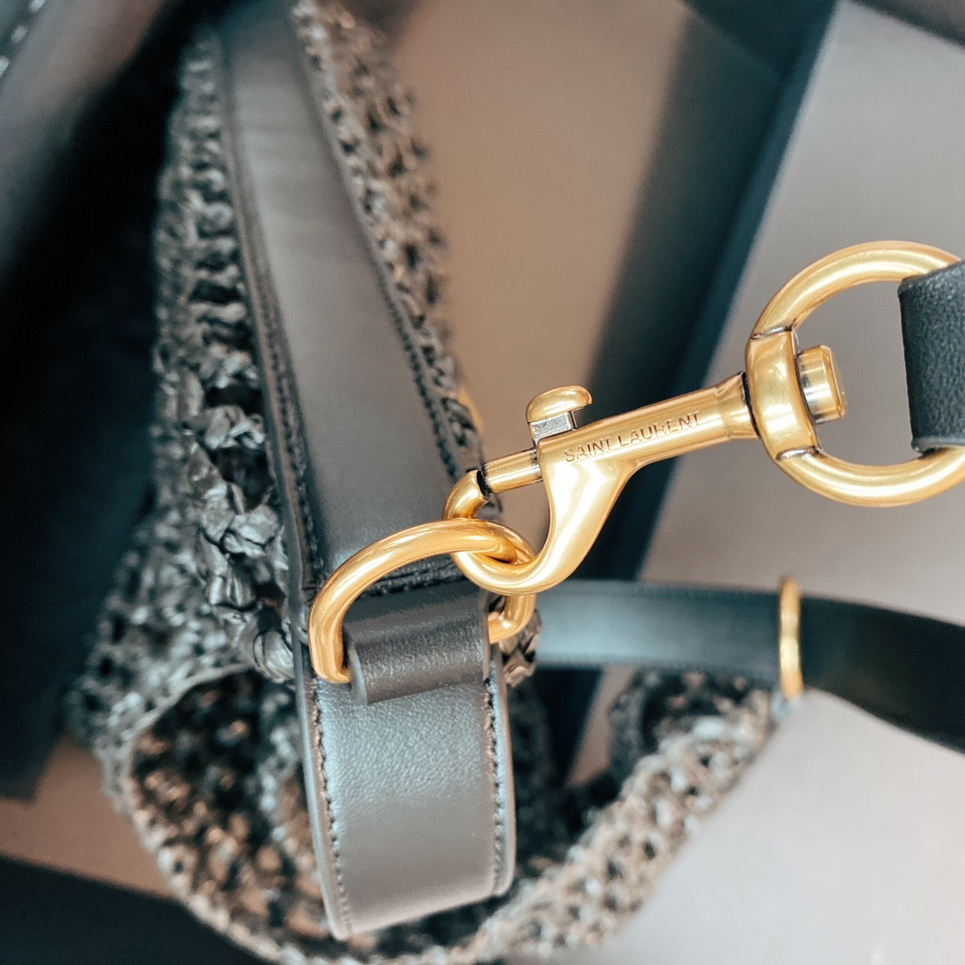 YSL OXALIS BAG IN RAFFIA MACRAM BLACK 14.6X 5.7X1.2INCHES - Image 3