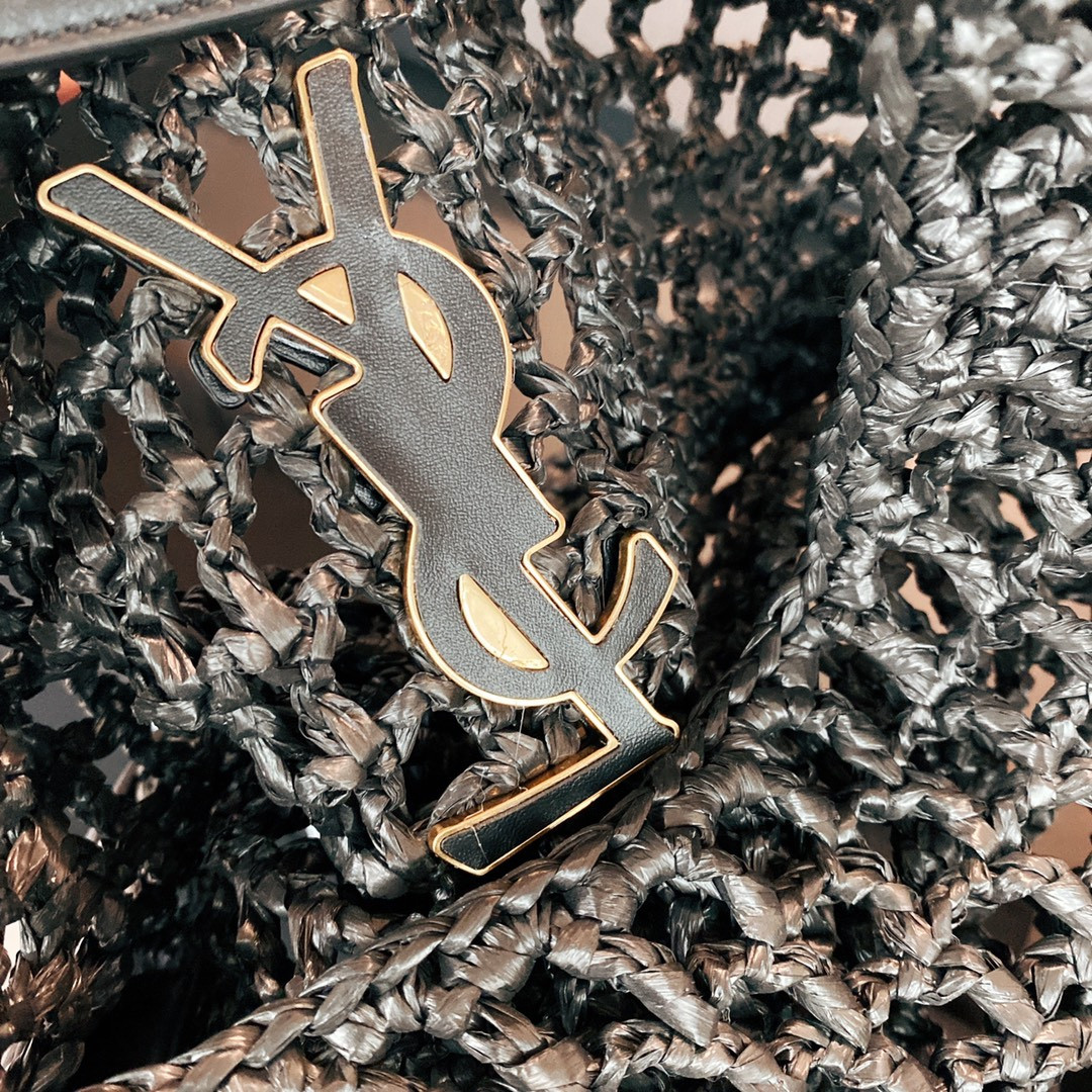 YSL OXALIS BAG IN RAFFIA MACRAM BLACK 14.6X 5.7X1.2INCHES - Image 4