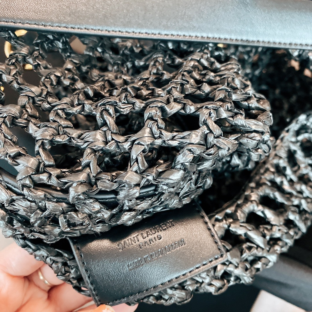 YSL OXALIS BAG IN RAFFIA MACRAM BLACK 14.6X 5.7X1.2INCHES - Image 6
