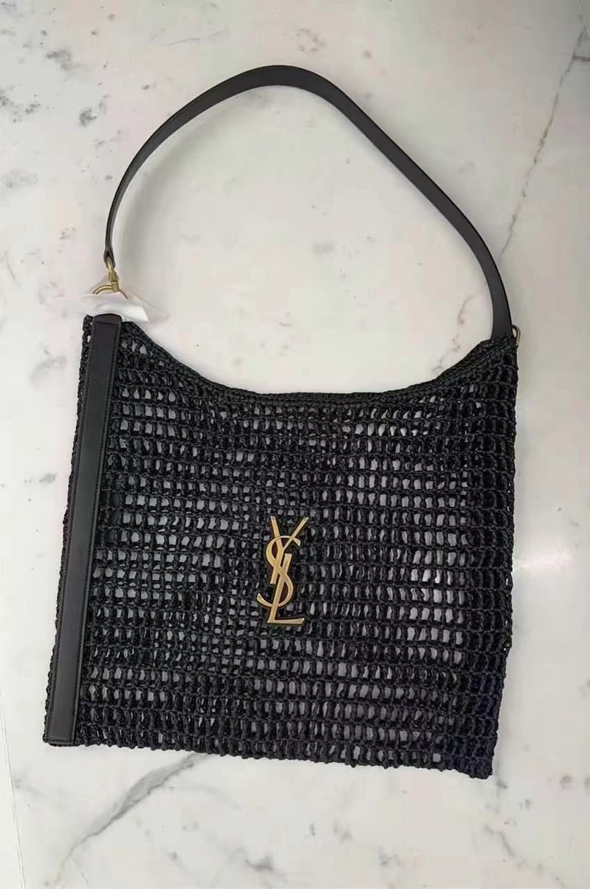 YSL OXALIS BAG IN RAFFIA MACRAM BLACK 14.6X 5.7X1.2INCHES - Image 7