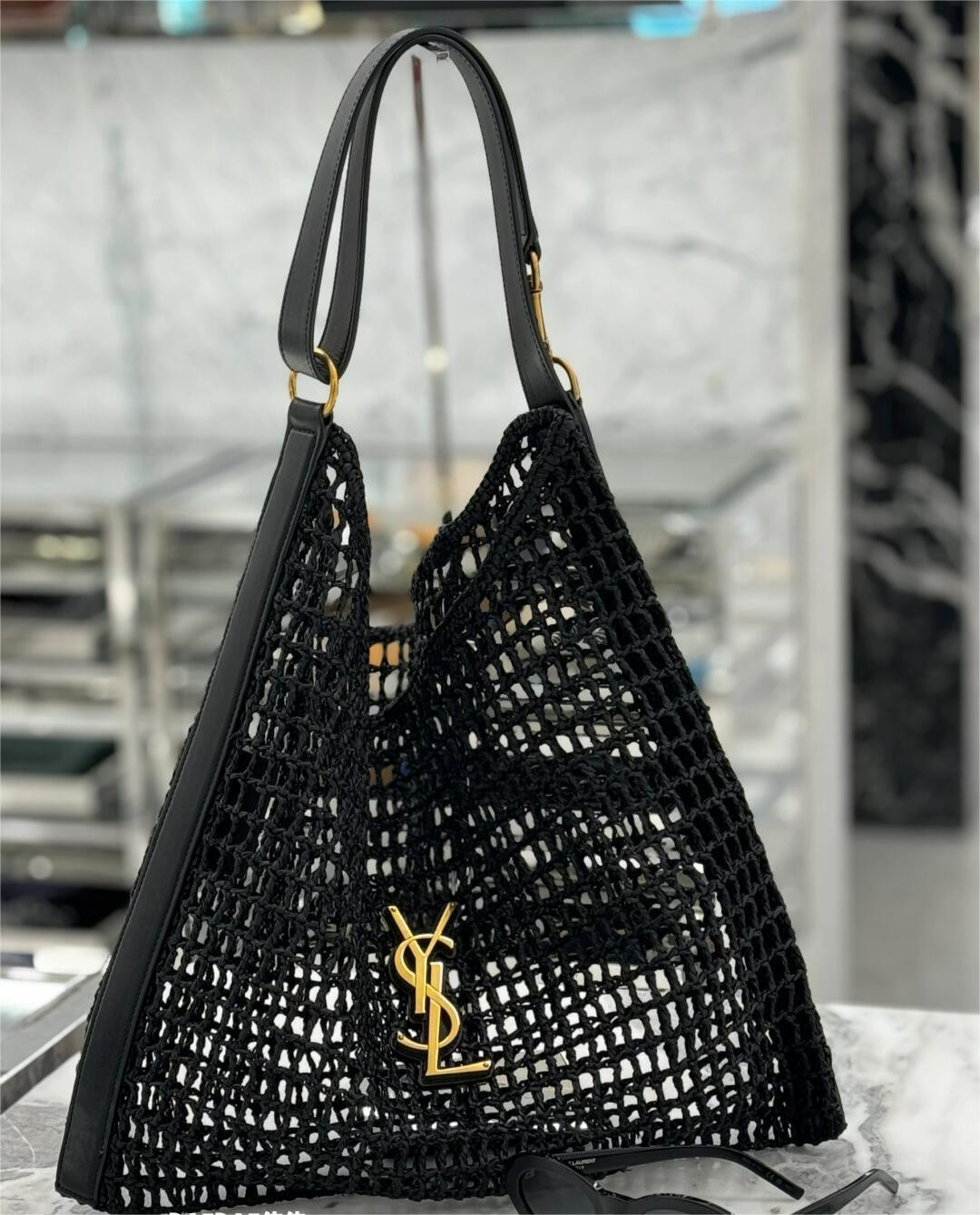 YSL OXALIS BAG IN RAFFIA MACRAM BLACK 14.6X 5.7X1.2INCHES - Image 11