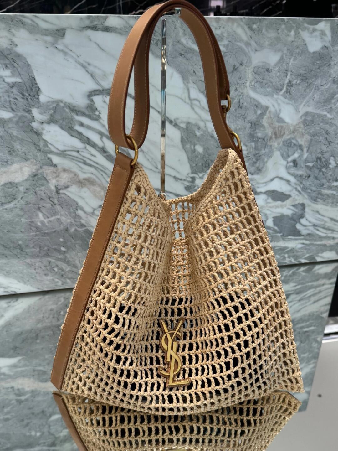 YSL OXALIS BAG IN RAFFIA MACRAM Color Natural 14.6X15.7X1.2INCHES