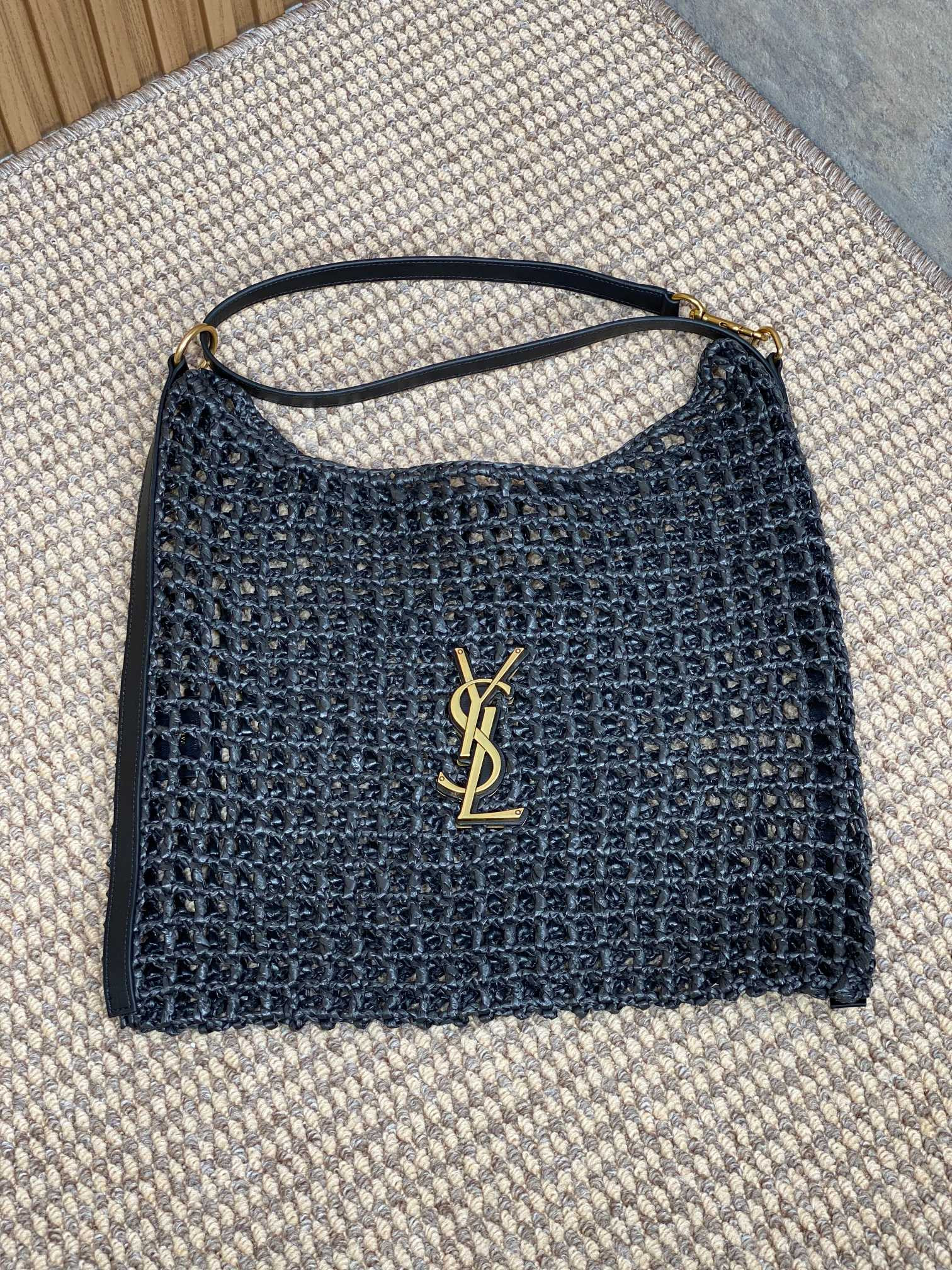YSL OXALIS BAG IN RAFFIA MACRAM BLACK 14.6X 5.7X1.2INCHES - Image 12